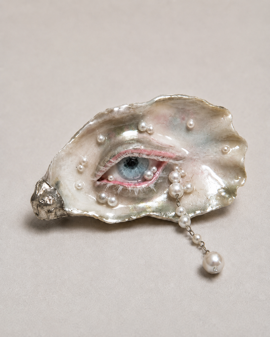 Blue Pupil Silver-Makeup oyster eye piece by Shell Oracle